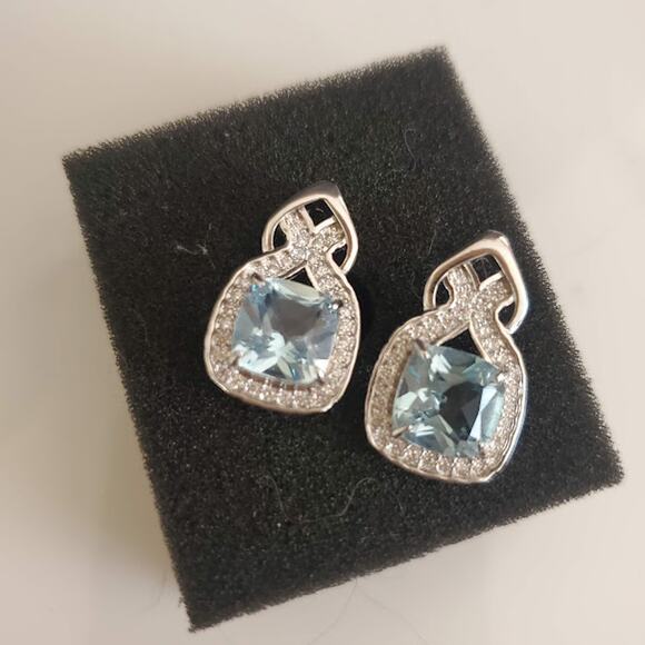 Gold Coast Earrings Platinum Plated Aquamarine‎ CZ Romantic Feminine Bling NIB - Picture 5 of 6